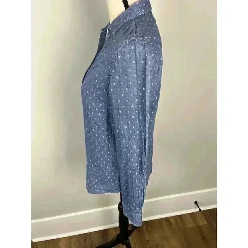 J. Mclaughlin Women's Denim Chambray Button Up Blue White Cotton Shirt Sz 6 - Picture 5 of 13